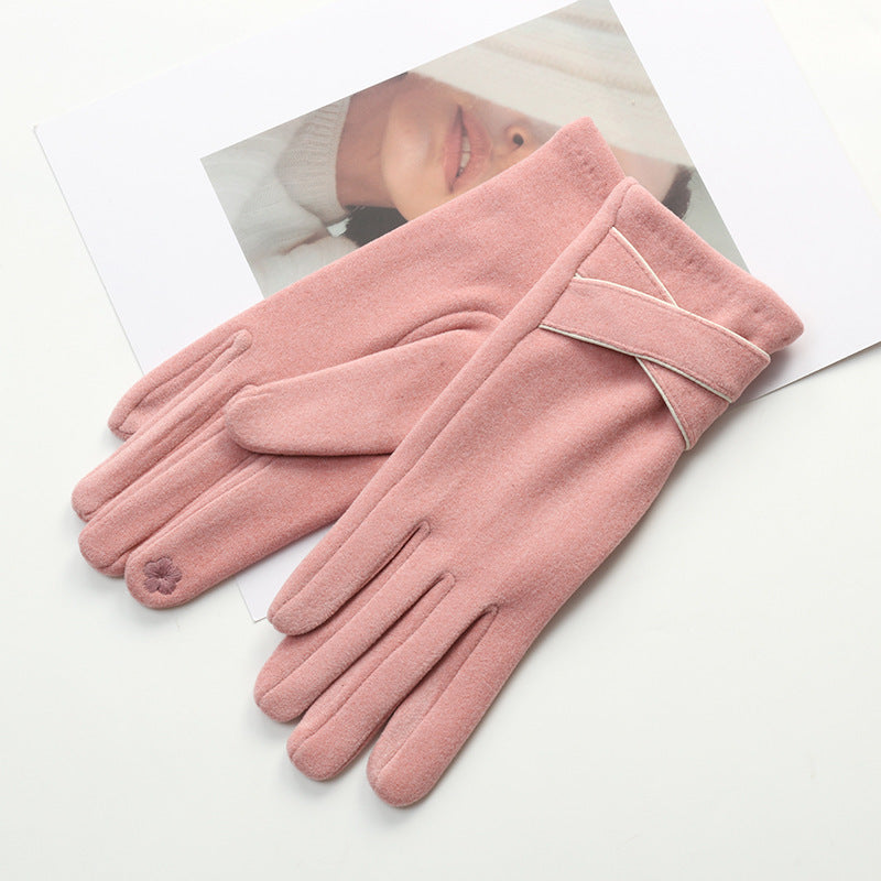 Women's Outdoor Warm Velvet Padded Thickened Cycling And Driving Versatile Simple Touch Screen Warm Gloves