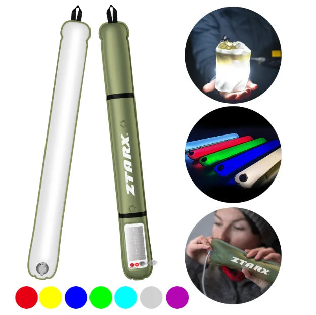Outdoor folding inflatable camping light solar inflatable light waterproof magnetic suction column portable lantern