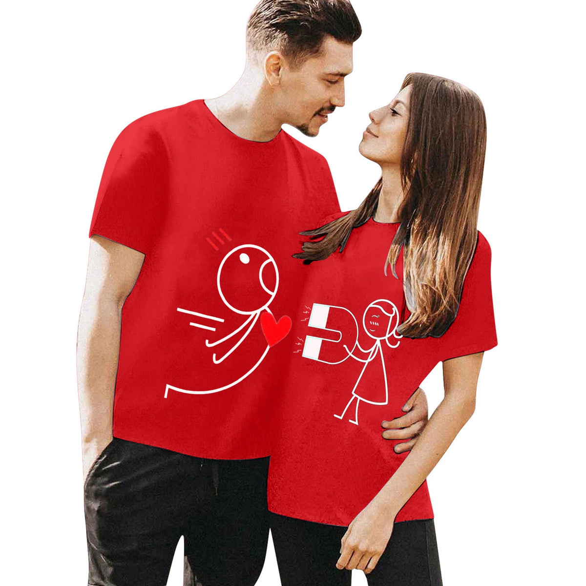 Couple Wear Simple Stroke Printing Short Sleeve