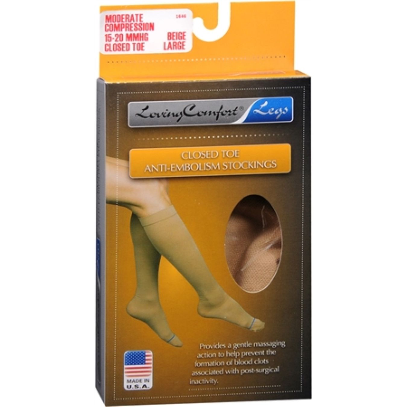Loving Comfort Anti-Embolism Stockings Knee High Closed Toe Women 15-20 Mmhg Beige Large