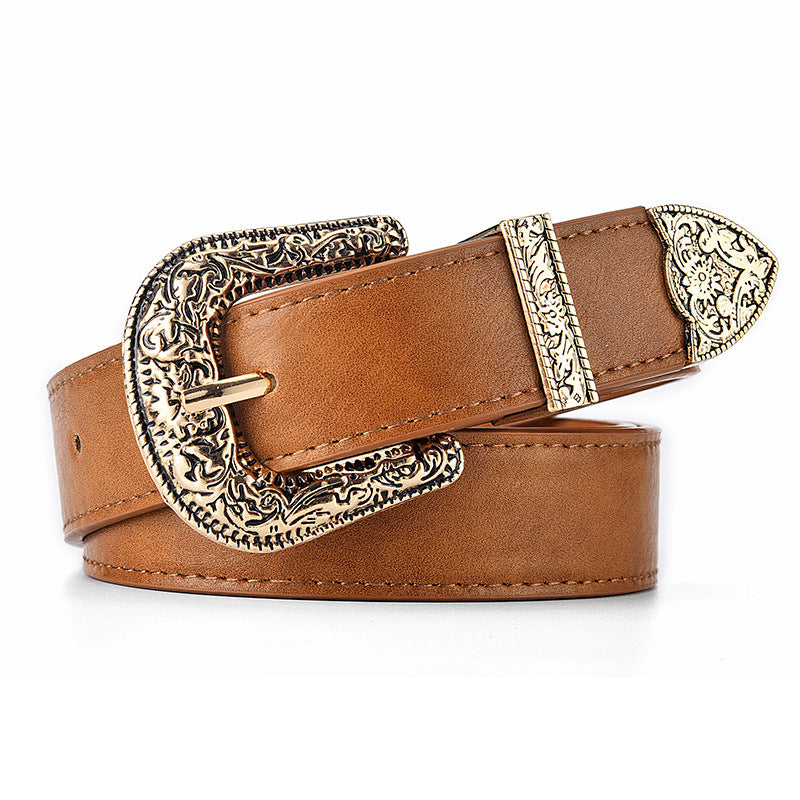 Fashion Retro All-match Carved Buckle European And American Belt