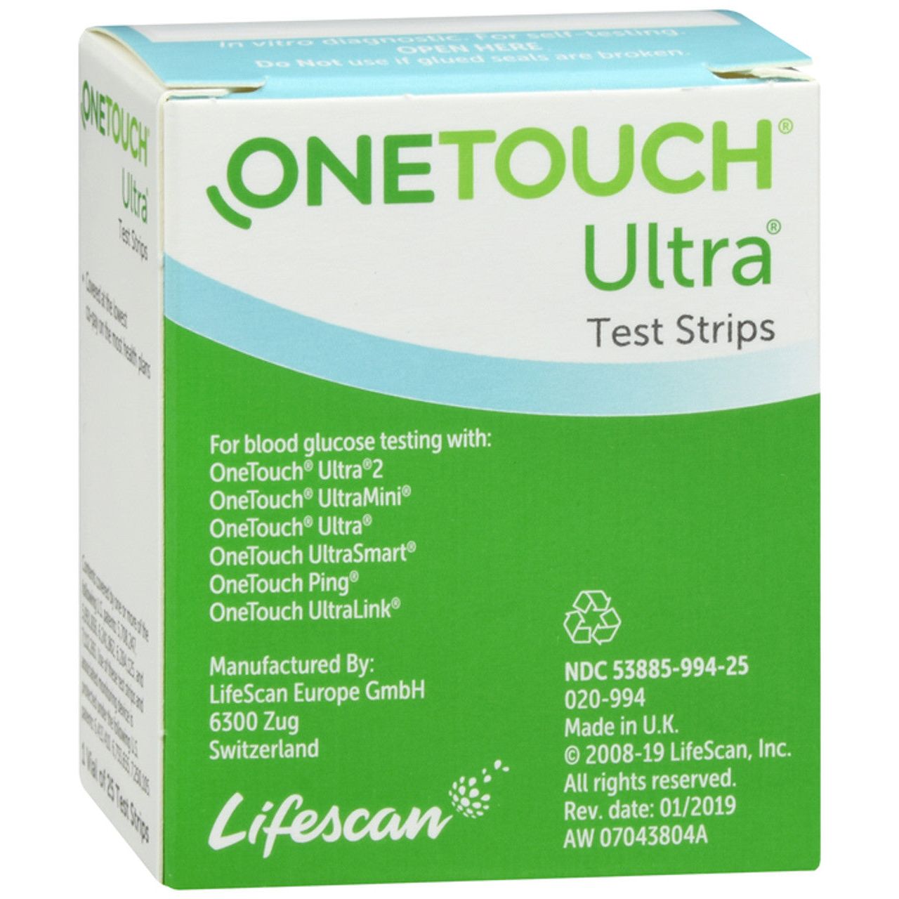 OneTouch Ultra Blue Test Strips with DoubleSure Technology, 25 Count