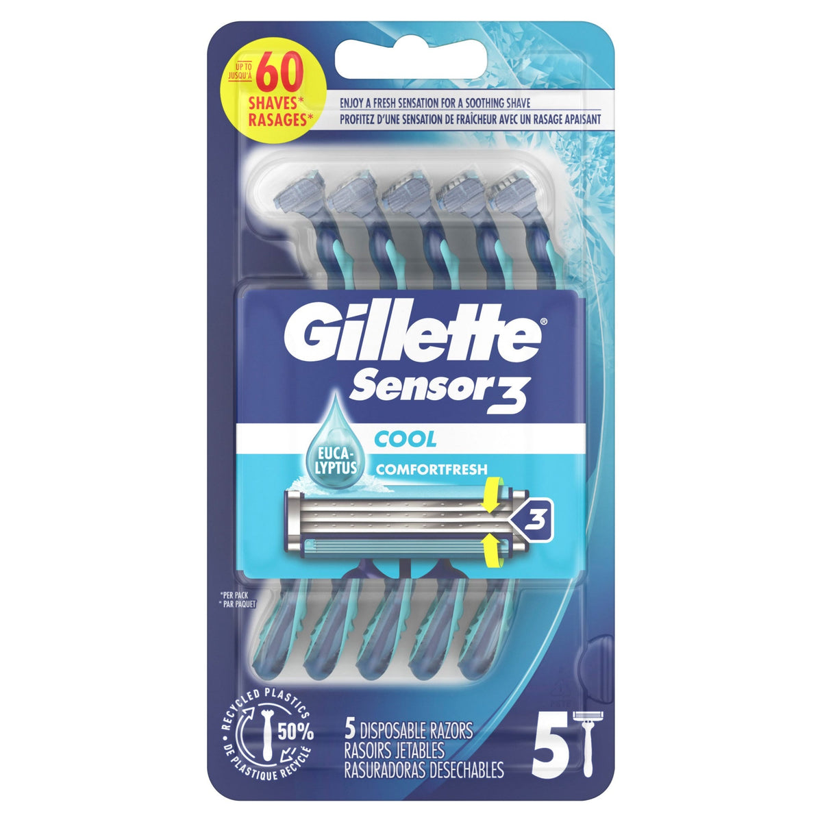 Gillette Sensor3 Cool Men's Disposable Razor, 5 Razors