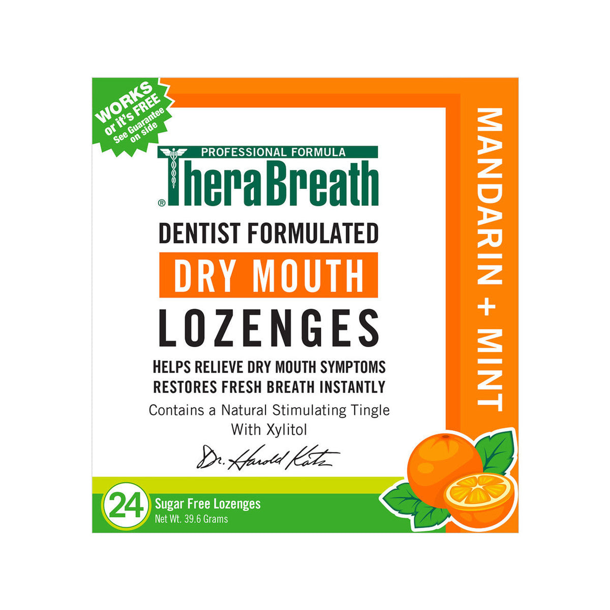 TheraBreath Dry Mouth Lozenges, Sugar Free, Mandarin + Mint