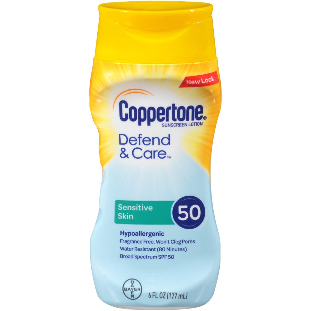 Coppertone Defend & Care Sunscreen Lotion, Sensitive Skin, Broad Spectrum SPF 50