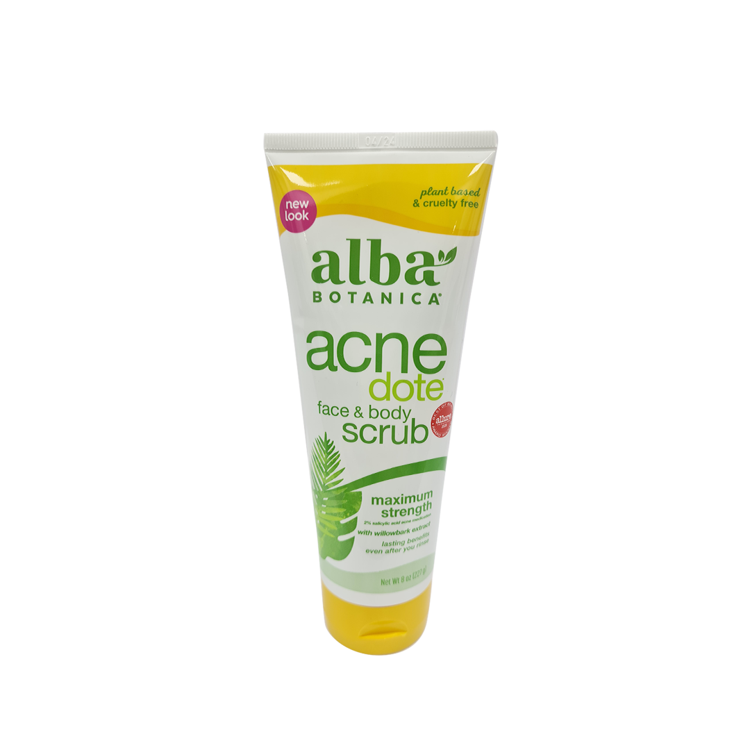 Alba Botanica Acne Dote Face & Body Scrub Maximum Strength 8 Oz