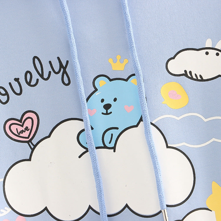 Cartoon Bear Print Casual Hooded Sweatshirt Women