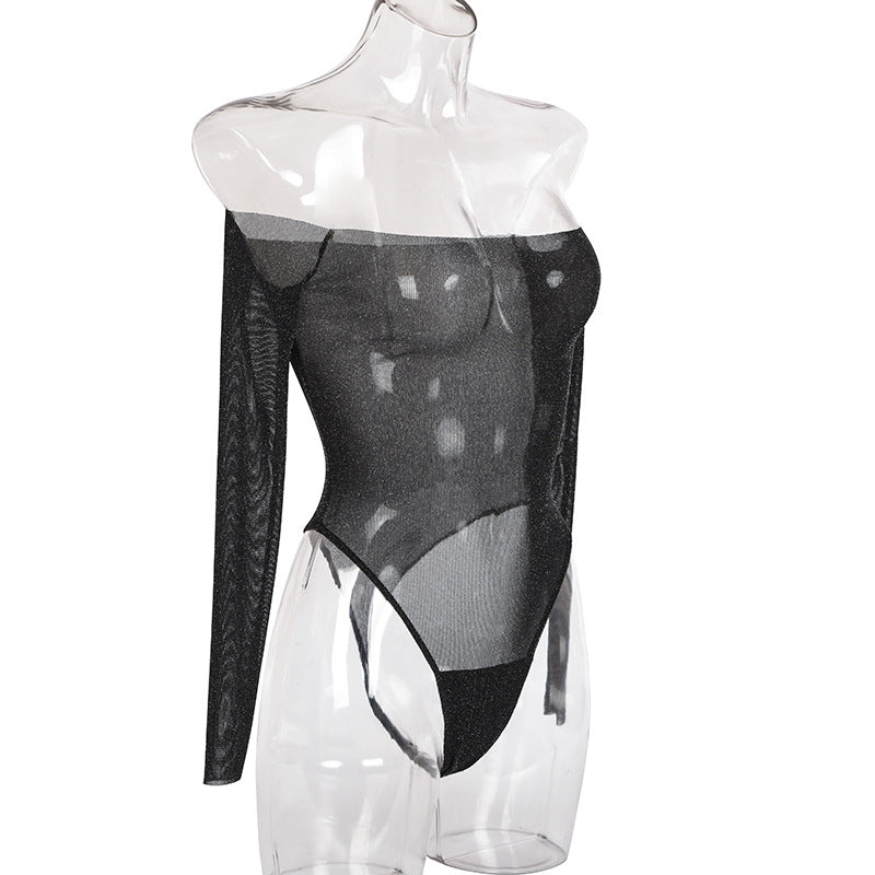 Women's Creative Silver Line One-Shoulder Temperament Slim Bodysuit