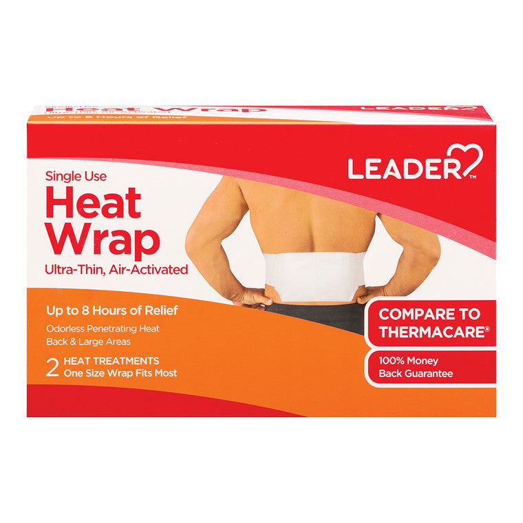 Leader 8-Hour Heat Wraps - Long-Lasting Pain Relief for Back & Hip, Large, 2 Count