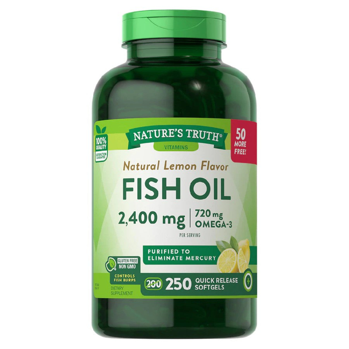Nature’s Truth® Fish Oil 1200 mg Lemon Quick Release Gelcap SFG, 250 EA (2400 mg per serving)