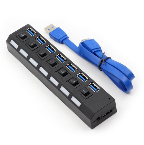 7-Port USB 3.0 External Hub with High-Speed Connectivity and Power Adapter