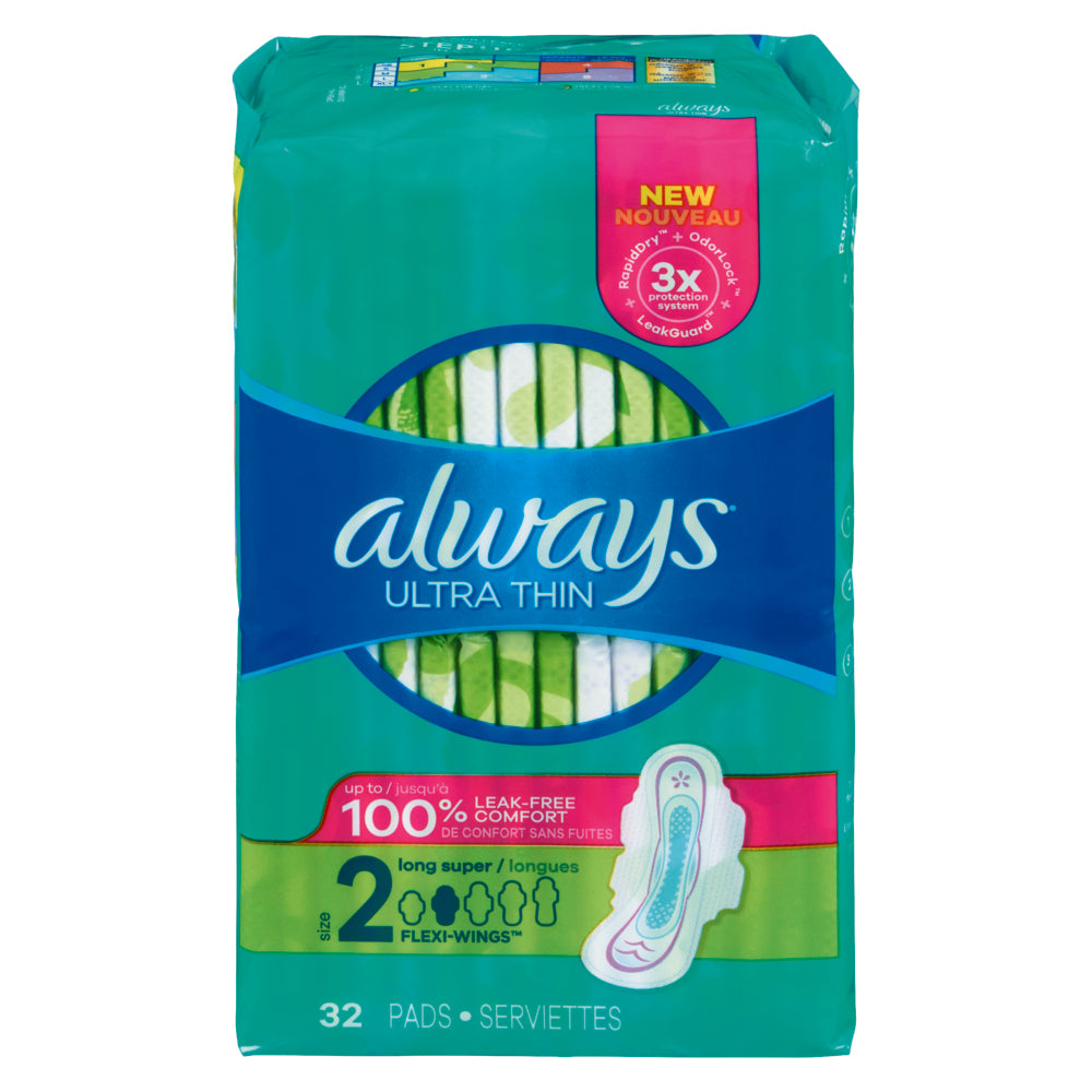 Always Ultra Thin Pads With Wings, Size 2, Long, Super Absorbent