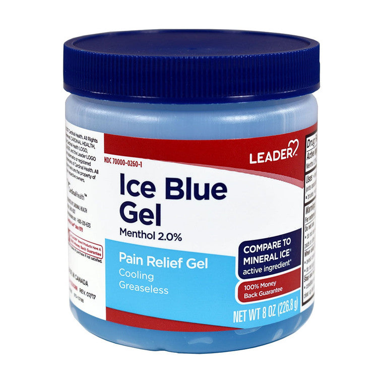 Leader Ice Blue Pain Relief Gel - Menthol 2% Cooling Formula, 8 oz