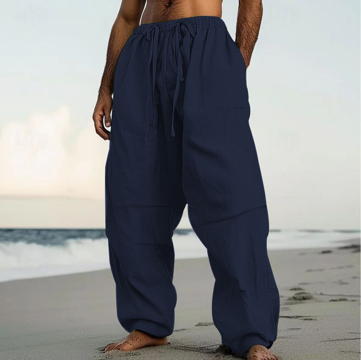 Beach Straight-leg Pants Plain Color Comfortable Daily Street