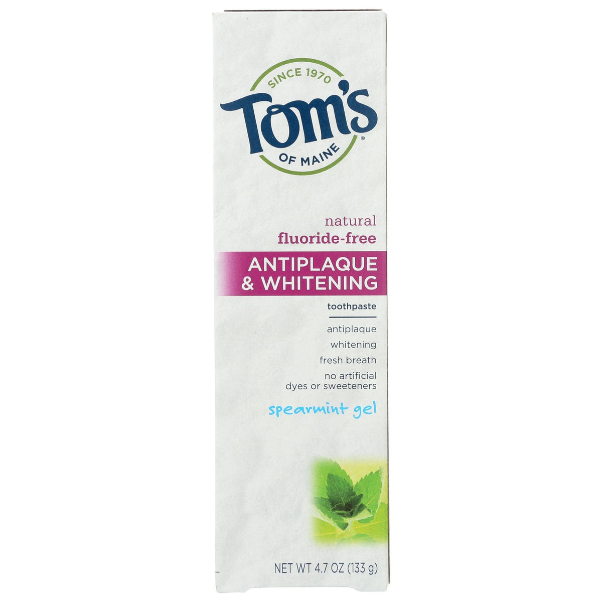 Tom's of Maine Antiplaque & Whitening Toothpaste Spearmint Gel 5.5 Oz