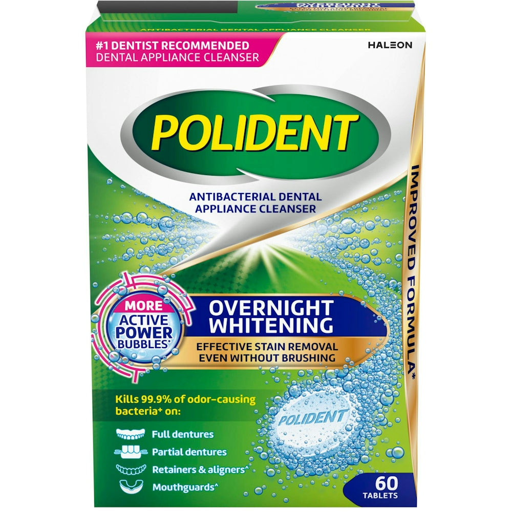 Polident Antibacterial Dental Appliance Cleanser Overnight Tablets 60Ct