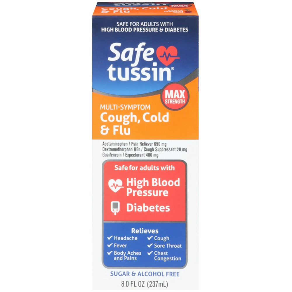 Safe Tussin Multi-Symptom Relief Liquid – Cough, Cold & Flu – 8 fl oz (237ml)