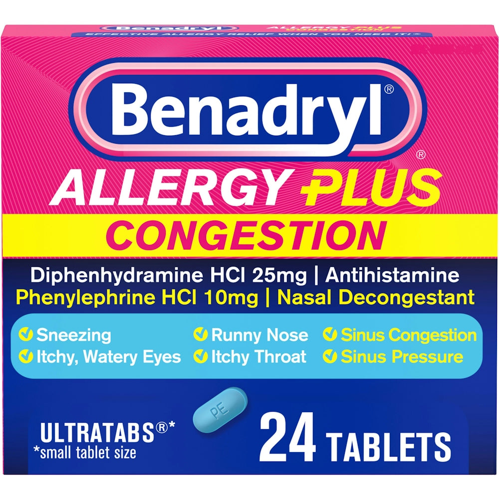 BENADRYL® Allergy + Congestion 10 mg - 25 mg Tablet CPLT, 24 EA