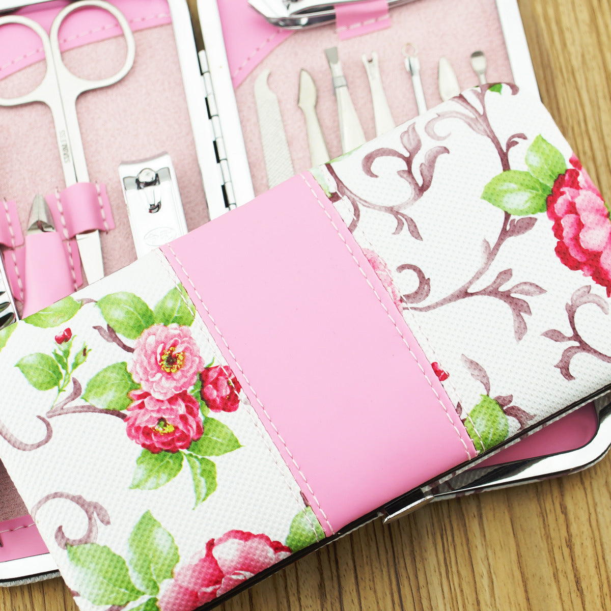 Stainless Steel 12-Piece Pink Flower Nail Clipper Set