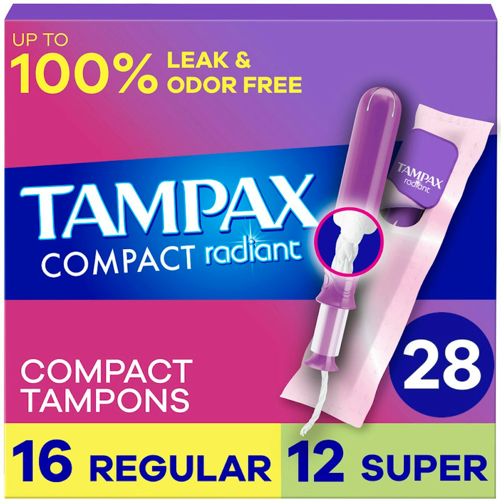Tampax Pocket Radiant Compact Duopack Regular/Super Absorbency Unscented Plastic Tampons - 28ct