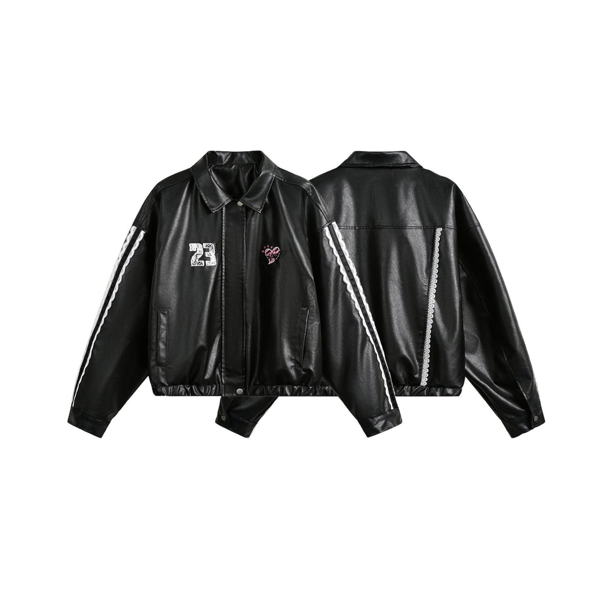 Women's Street Black Lace Love Number Embroidered Lapel Jacket
