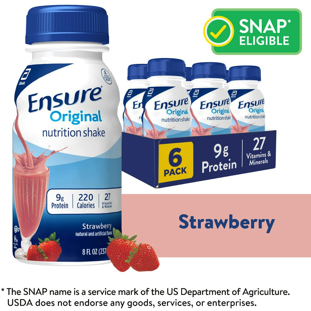 Ensure® Original Strawberry Nutrition Shake Bottle, 8 oz x 6-Pack