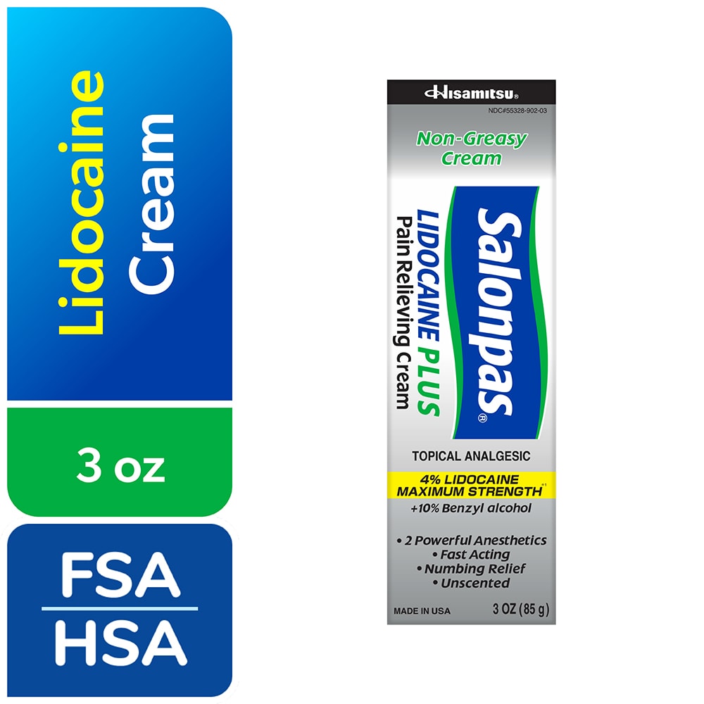 Salonpas Non Greasy Lidocaine Plus Pain Relieving Cream 3 Oz