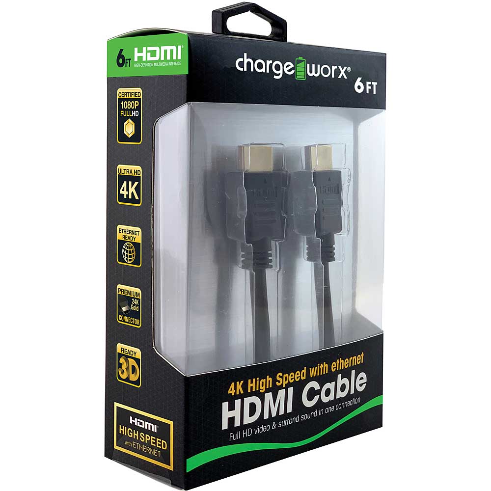 Chargeworx High Speed HDMI Cable w/Ethernet, 6 FT