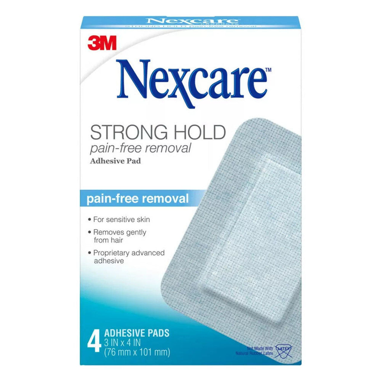 Nexcare Sensitive Skin Adhesive Pads, Pain-Free Removal, 3 in x 4 in, 4 ct