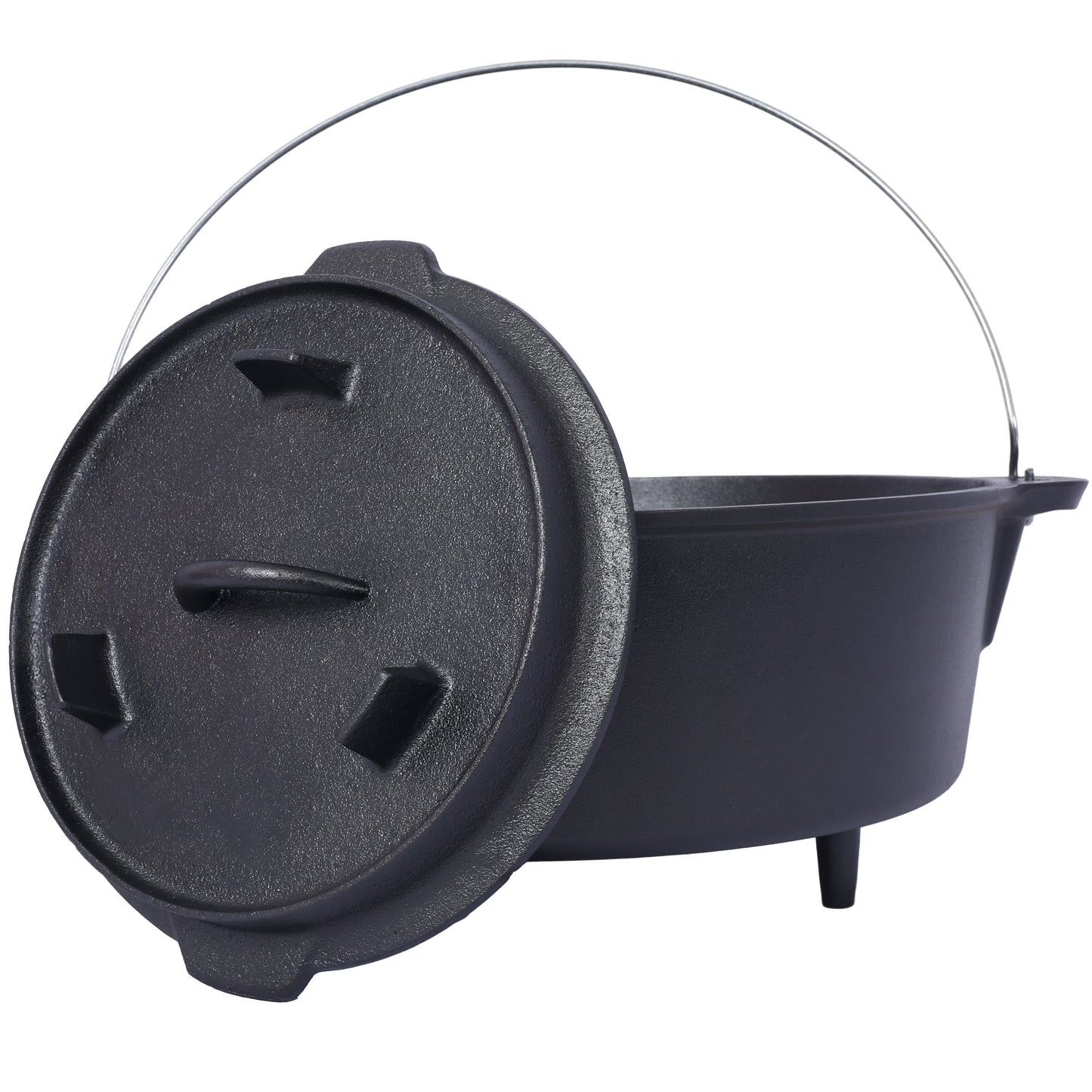 ast iron Dutch oven with lid, outdoor camping deep pot, used for camping, cooking, barbecue and leg rest, 12 Quart