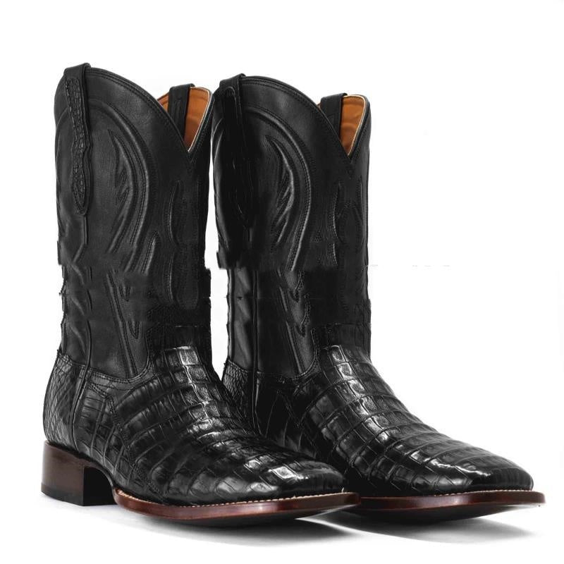 Embroidered Plaid Pointed Men's Boots