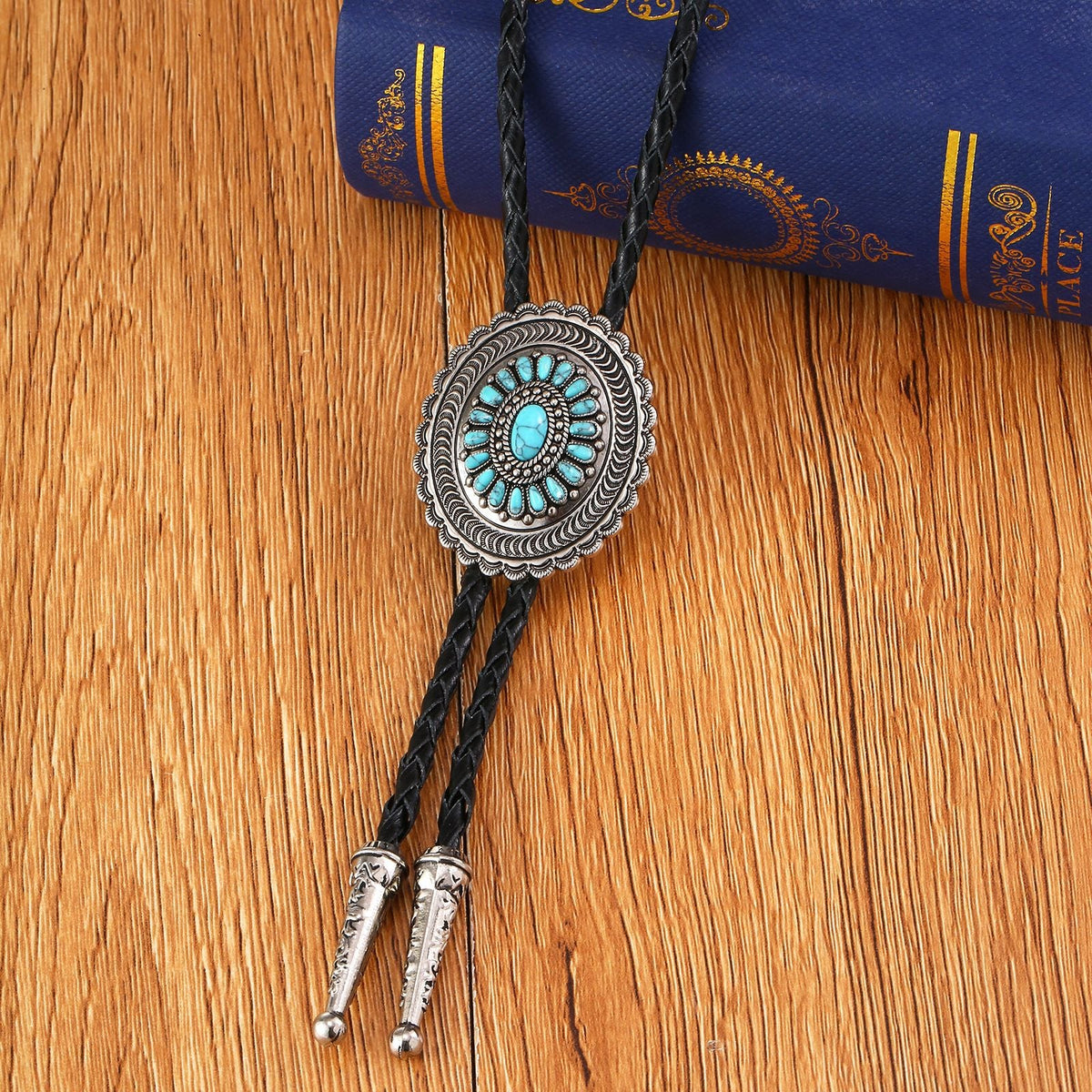 American Indian Western Style Turquoise Carved Bolo Tie