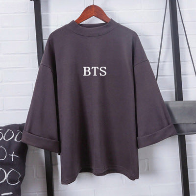 New Women's Loose Thin Solid Color T-Shirt Women's Student Wild Seven-Sleeve Tops Women