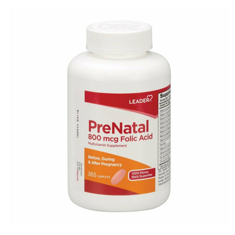 Leader Prenatal Vitamin with 800 mcg Folic Acid - 365 Caplets (1 Year Supply)