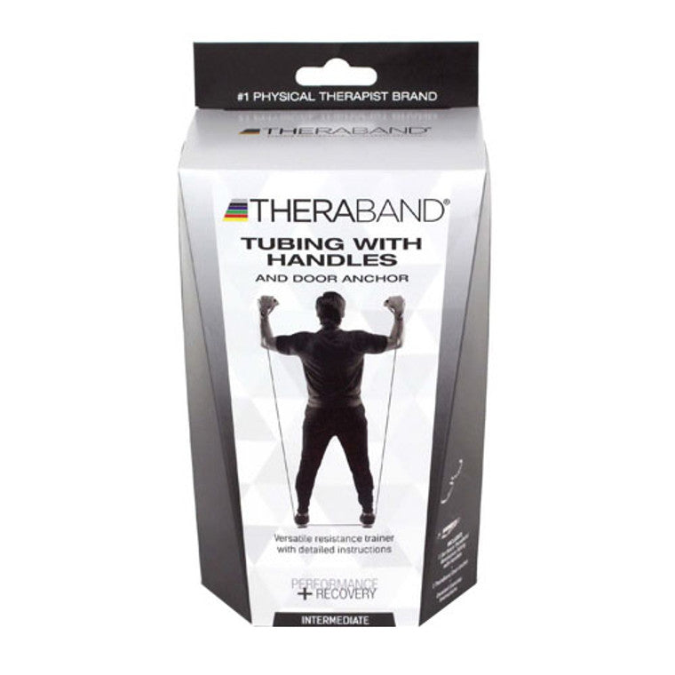 Thera-Band Professional Latex Resistance Tubing With Handles, Soft Handles And Door Anchor, 48 Inch, Black, Special Heavy, Advanced Level 1