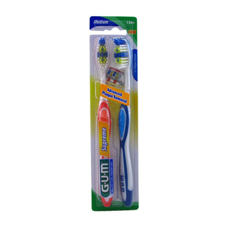 GUM Supreme Medium Advance Plaque Toothbrush Twin Pack, Full/Medium