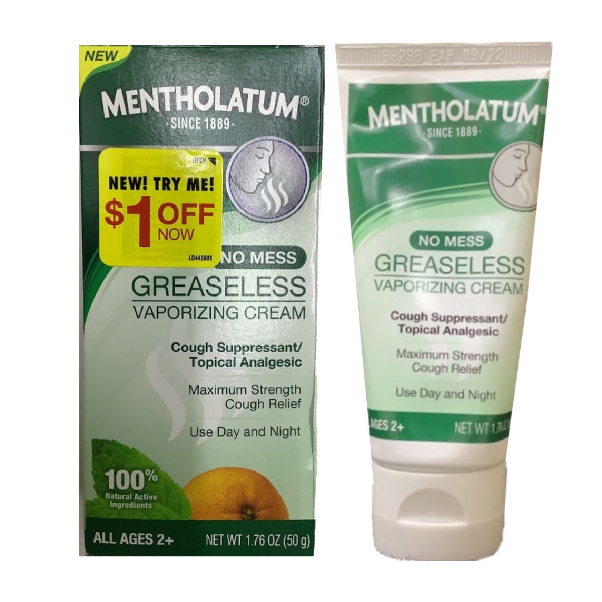 Mentholatum Greaseless Vaporizing Cream - 1.76 Oz Tube
