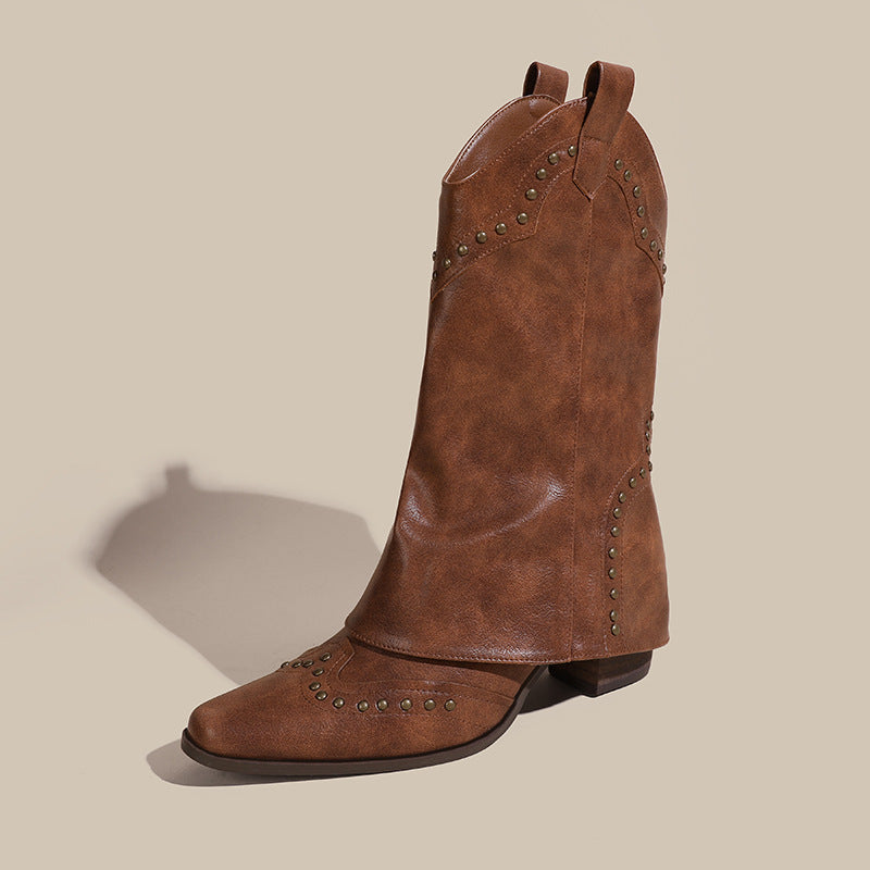 Retro V Cut High Leg Stud Martin Boots
