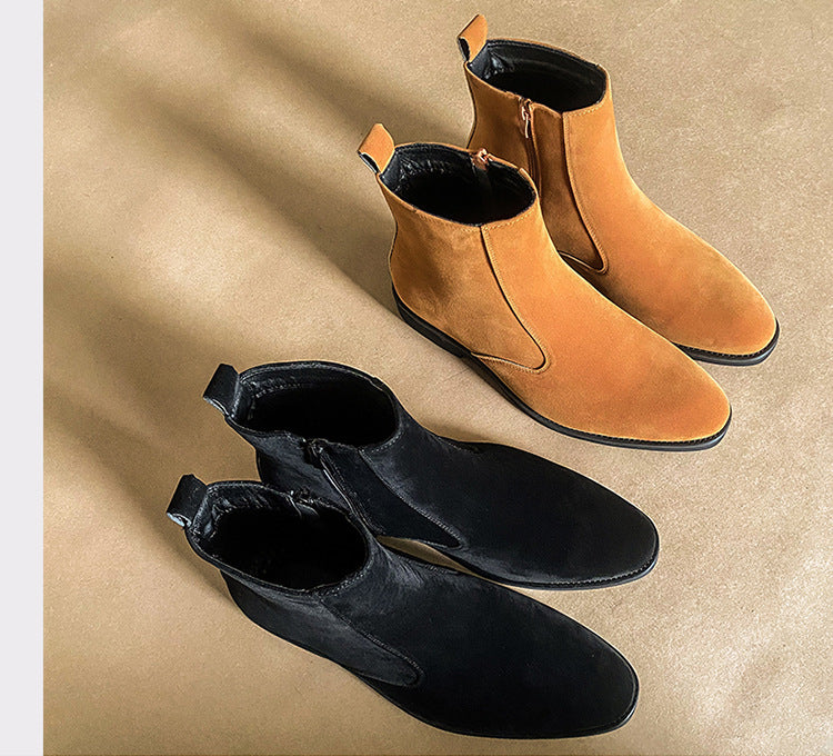 Short Suede Chelsea High Top Ankle Boots