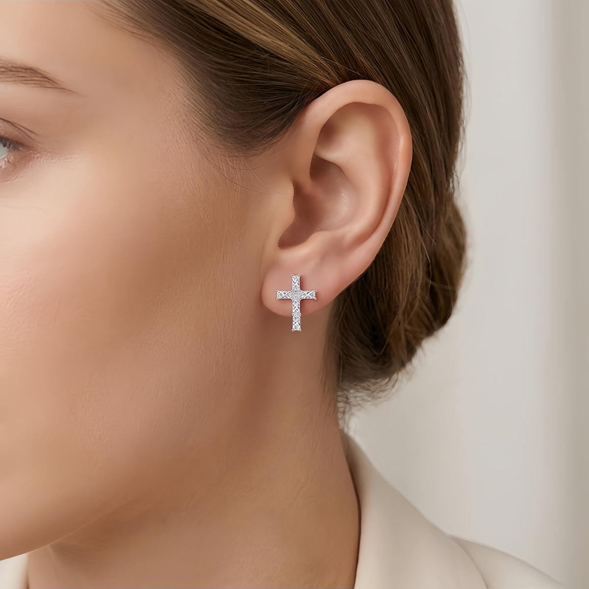 925 Sterling Silver Elegant CZ Cross Earrings: Modern Jewelry