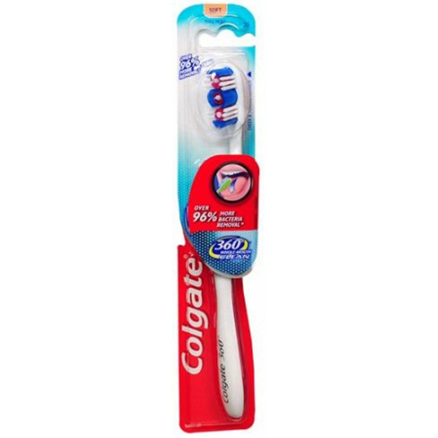 Colgate 360 Whole Mouth Clean Toothbrush, Soft Bristles, 1 Count – Manual Toothbrush with Tongue and Cheek Cleaner