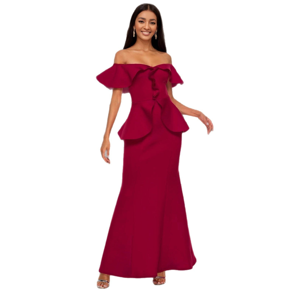 Strapless Ruffled Off-the-shoulder Dress Fishtail Dress