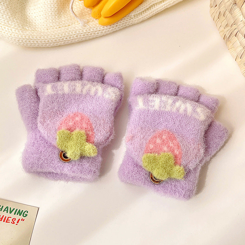 Thicken Five Finger Flip Mittens Baby Gloves For Autumn And Winter