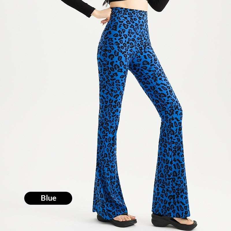 Womens Leopard-print Bootcut Pants With A High Waist For Spring And Autumn