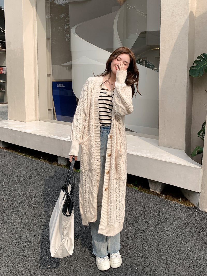 Mid-Length Mohair Knitted Cardigan Jacket for Women