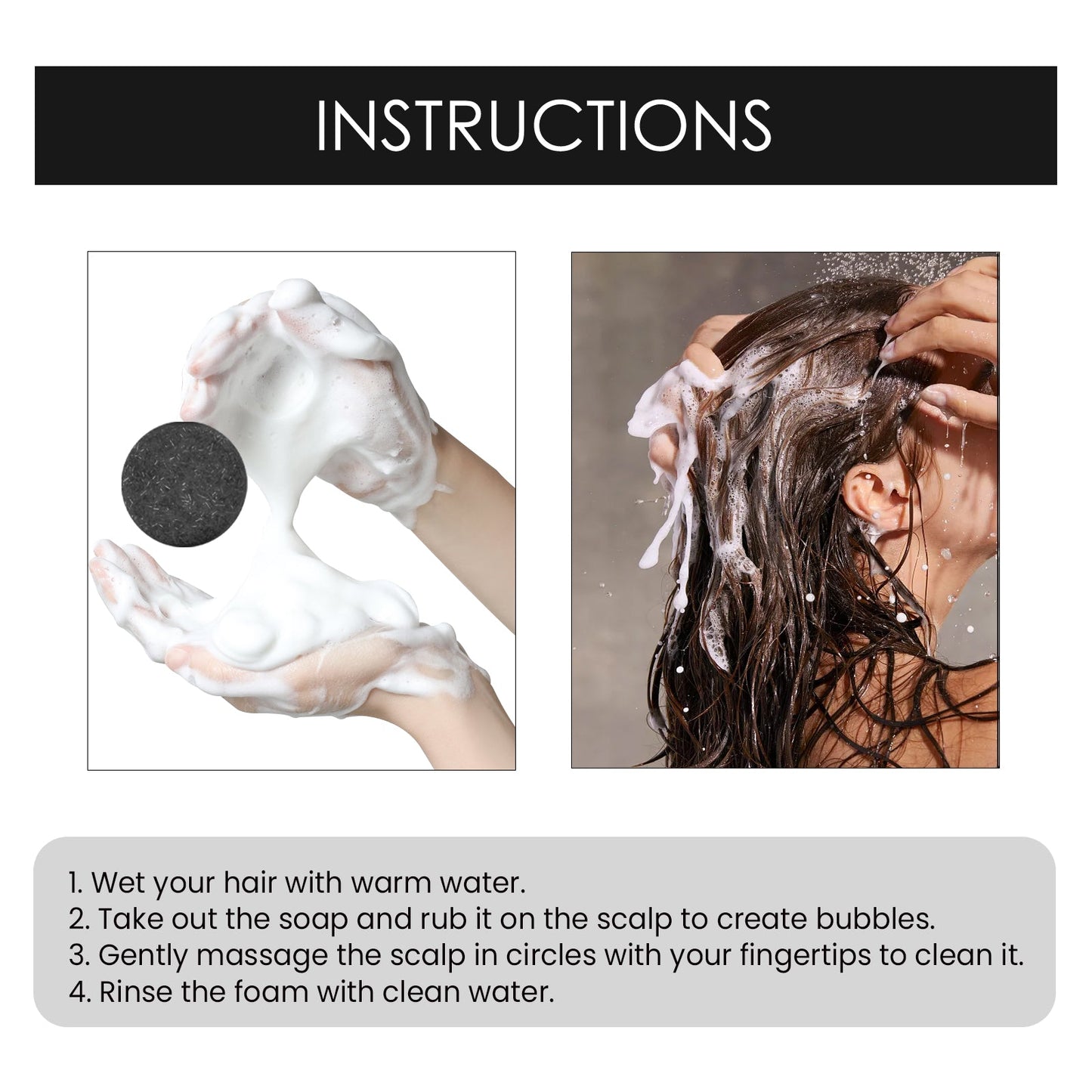 Organic Bamboo Charcoal Shampoo Bar, Deep Cleansing Scalp Strong And Strong Hair Nourishing Repair Improve Dry Shampoo Soap