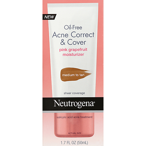 Neutrogena Oil Free Acne Moisturizer Correct & Cover Pink Grapefruit Medium To Tan - 1.7 Fl Oz