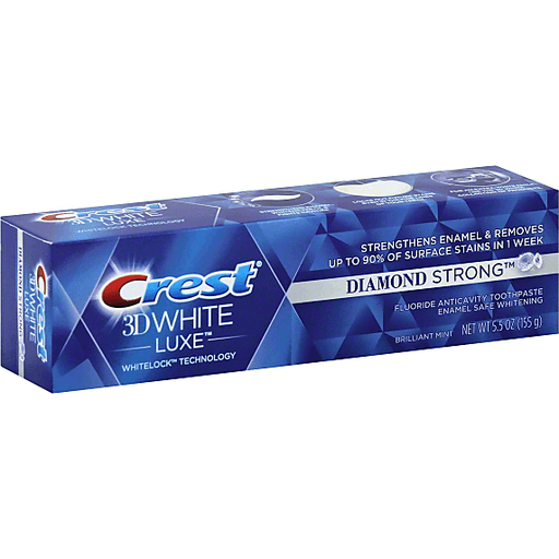 Crest 3D White Luxe Diamond Strong Toothpaste, Fluoride Anticavity, Whitening, Brilliant Mint