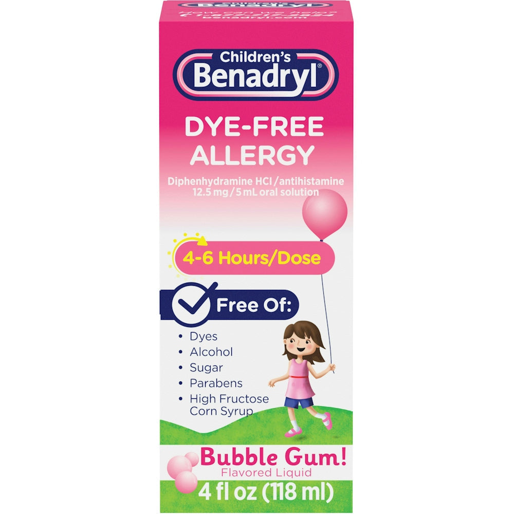 BENADRYL® Children's Dye-Free Allergy 12.5 mg/5 mL Bubblegum Oral Solution, 4 oz