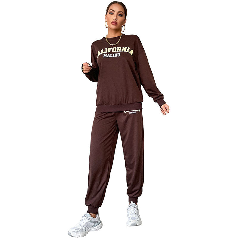 Letter-printed Two-Piece Sweatshirt Casual Sportswear Set For Women